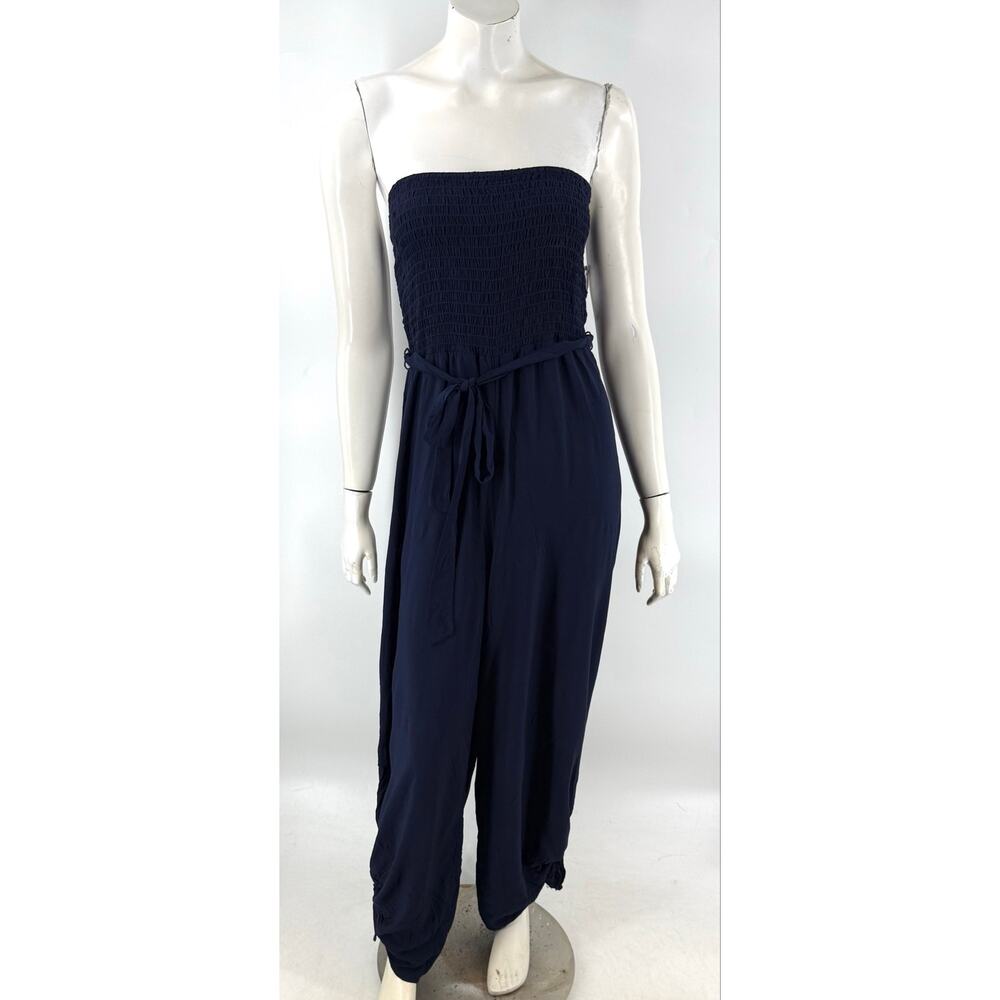 1 State Womens Swim Coverup Size XL Navy Blue Beach Smocked Jumpsuit NEW